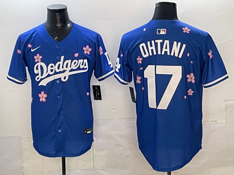 Men Nike 2026 Los Angeles Dodgers #17 Ohtani Blue Sakura Edition Game MLB Jersey 051